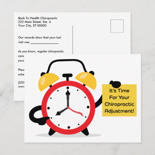 Het is tijd voor uw chiropractische aanpassing briefkaart (Voorkant / Achterkant)