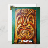 Het is Tiki Time Cool Fun  Retro Wood Face Briefkaart (Voorkant / Achterkant)