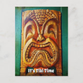 Het is Tiki Time Cool Fun  Retro Wood Face Briefkaart (Voorkant)