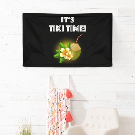 Het is Tiki Time. Tropical Island Tiki Bar Spandoek (Insitu)