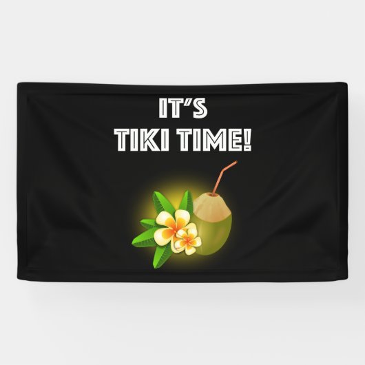 Het is Tiki Time. Tropical Island Tiki Bar Spandoek (Horizontaal)