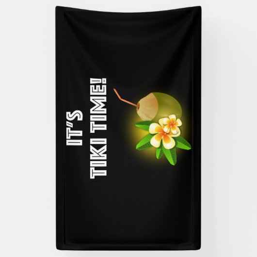 Het is Tiki Time. Tropical Island Tiki Bar Spandoek (Verticaal)