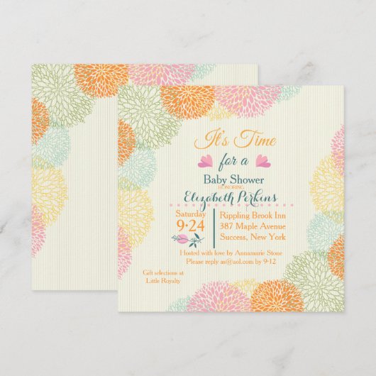 Het is Time Floral Baby shower Uitnodiging (Voorkant / Achterkant)