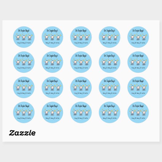 Het is Triplet Boys!, Gepersonaliseerde Triplet Ba Ronde Sticker (Vel)