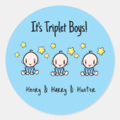 Het is Triplet Boys!, Gepersonaliseerde Triplet Ba Ronde Sticker (Voorkant)