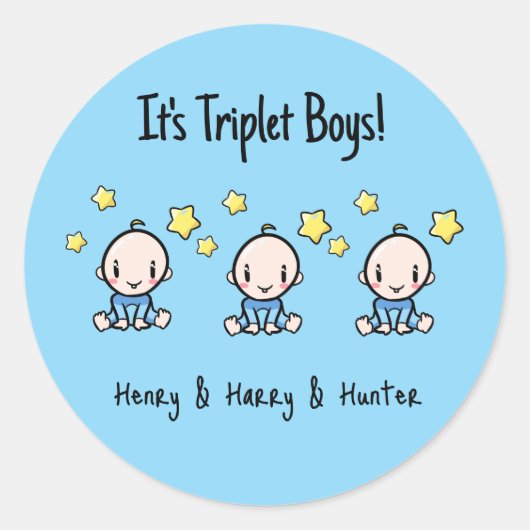 Het is Triplet Boys!, Gepersonaliseerde Triplet Ba Ronde Sticker (Voorkant)