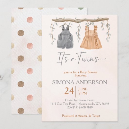 Het is tweeling boho kleding kwekerij baby shower kaart (Voorkant / Achterkant)