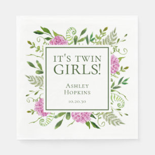 Het is Tweeling Meisjes Roze Hortensia Meisje Baby Servet