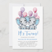 Het is tweeling olifant blauw ballon schattig Baby Kaart (Voorkant)