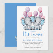 Het is tweeling olifant blauw ballon schattig Baby Kaart (Voorkant / Achterkant)