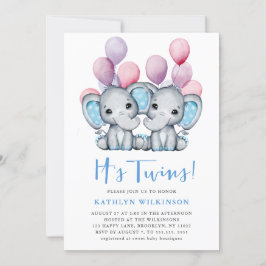 Het is tweeling olifant blauw ballon schattig Baby Kaart