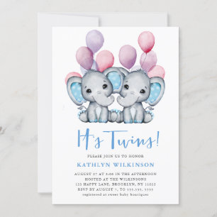 Het is tweeling olifant blauw ballon schattig Baby Kaart