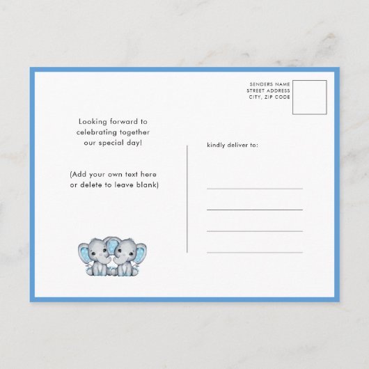 Het is tweeling olifant blauw ballon schattig Baby Uitnodiging Briefkaart (Achterkant)