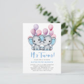 Het is tweeling olifant blauw ballon schattig Baby Uitnodiging Briefkaart (Staand voorkant)