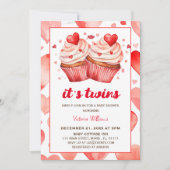 Het is tweeling valentijn harten cupcake baby show kaart (Voorkant)