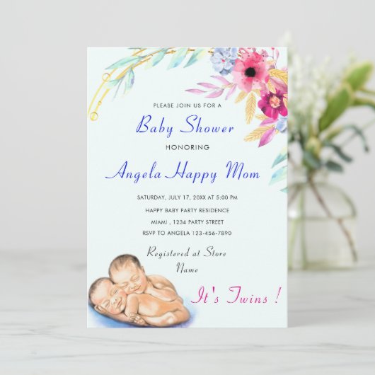 Het is Twin Boys Baby shower Invitation (Staand voorkant)