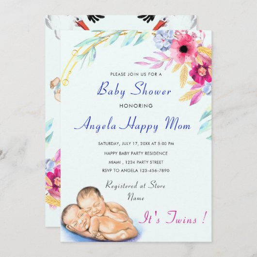 Het is Twin Boys Baby shower Invitation (Voorkant / Achterkant)