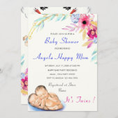 Het is Twin Boys. Sweet Stork Baby shower Uitnodig (Voorkant / Achterkant)