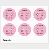 Het is Twin Girls!, Roze, Gepersonaliseerde Tweeli Ronde Sticker (Vel)
