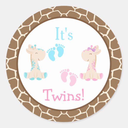 Het is Twins Baby Giraffe Gender Reveal Ronde Sticker (Voorkant)