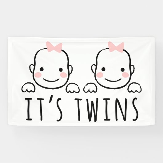 Het is Twins | Baby meisjes met roze kogels Spandoek (Horizontaal)
