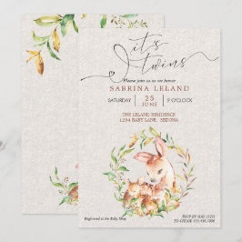 Het is Twins Baby shower Deer Fawns in Leafy Wreat Kaart