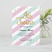 Het is Twins Baby shower Pink Blue Girl Boy Invite Kaart (Staand voorkant)