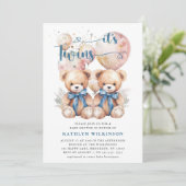 Het is TWINS Blue Balloons Teddy Bears Baby shower Kaart (Staand voorkant)