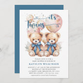 Het is TWINS Blue Balloons Teddy Bears Baby shower Kaart (Voorkant / Achterkant)