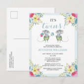 Het is Twins Blue Floral Boy Twins Baby shower Uitnodiging Briefkaart (Voorkant / Achterkant)