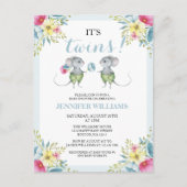 Het is Twins Blue Floral Boy Twins Baby shower Uitnodiging Briefkaart (Voorkant)
