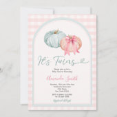 Het is Twins Blue & Pink Pumpkin Gingham Baby show Kaart (Voorkant)