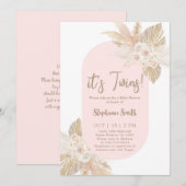 Het is Twins Boho Pampas Baby shower Girl Uitnodig Kaart (Voorkant / Achterkant)