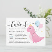 Het is Twins Boy and Girl Pink Dinosaur Baby showe Kaart (Staand voorkant)