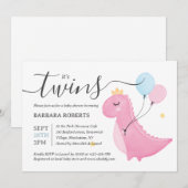 Het is Twins Boy and Girl Pink Dinosaur Baby showe Kaart (Voorkant / Achterkant)