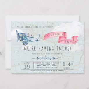 Het is Twins Boy Girl    Baby shower vliegtuig Kaart