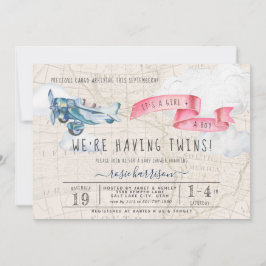 Het is Twins Boy Girl |  Baby shower vliegtuig Kaart