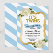Het is Twins Boys Baby shower Blue Gold Invite Kaart (Voorkant / Achterkant)