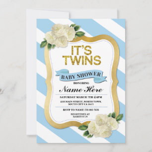 Het is Twins Boys Baby shower Blue Gold Invite Kaart