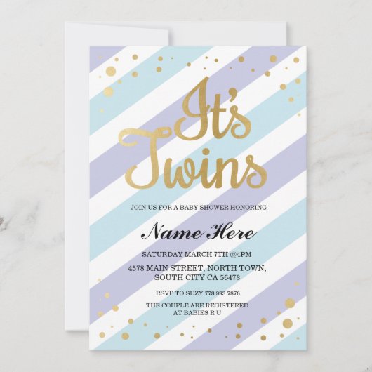 Het is Twins Boys Baby shower Gold & Blue Invite Kaart (Voorkant)