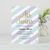 Het is Twins Boys Baby shower Gold & Blue Invite Kaart (Staand voorkant)