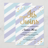 Het is Twins Boys Baby shower Gold & Blue Invite Kaart (Voorkant / Achterkant)