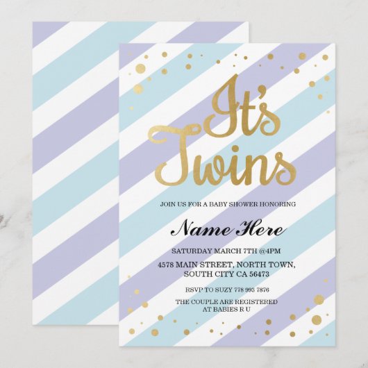 Het is Twins Boys Baby shower Gold & Blue Invite Kaart (Voorkant / Achterkant)