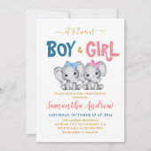 Het is Twins Cute Elephant Boy & Girl Baby shower Kaart (Voorkant)