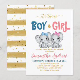 Het is Twins Cute Elephant Boy & Girl Baby shower Kaart