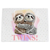 Het is Twins Cute Sloth Hugs Baby shower Pink Groot Cadeauzakje (Voorkant)