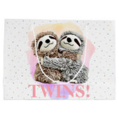 Het is Twins Cute Sloth Hugs Baby shower Pink Groot Cadeauzakje (Achterkant)