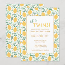 Het is Twins Cute Yellow Lemon Foliage Baby shower