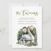 Het is Twins Elegant Groen Script Swan Baby shower Kaart (Voorkant)