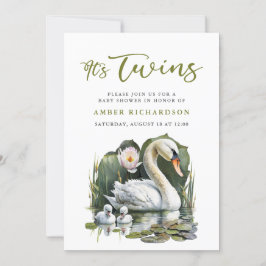 Het is Twins Elegant Groen Script Swan Baby shower Kaart